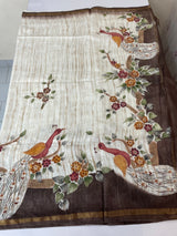 Semi tussar saree with hand painting, kanta embroidery and Pita work MS3433
