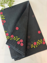 Pure Kota cotton saree with cross stitch embroidery MKAS337 Black