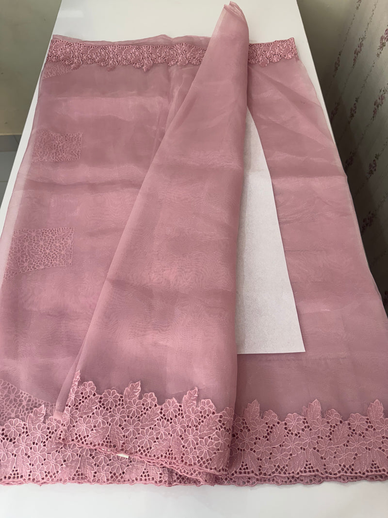Cutwork Kora Organza saree with full cutwork blouse-  MS14154 PastelPink