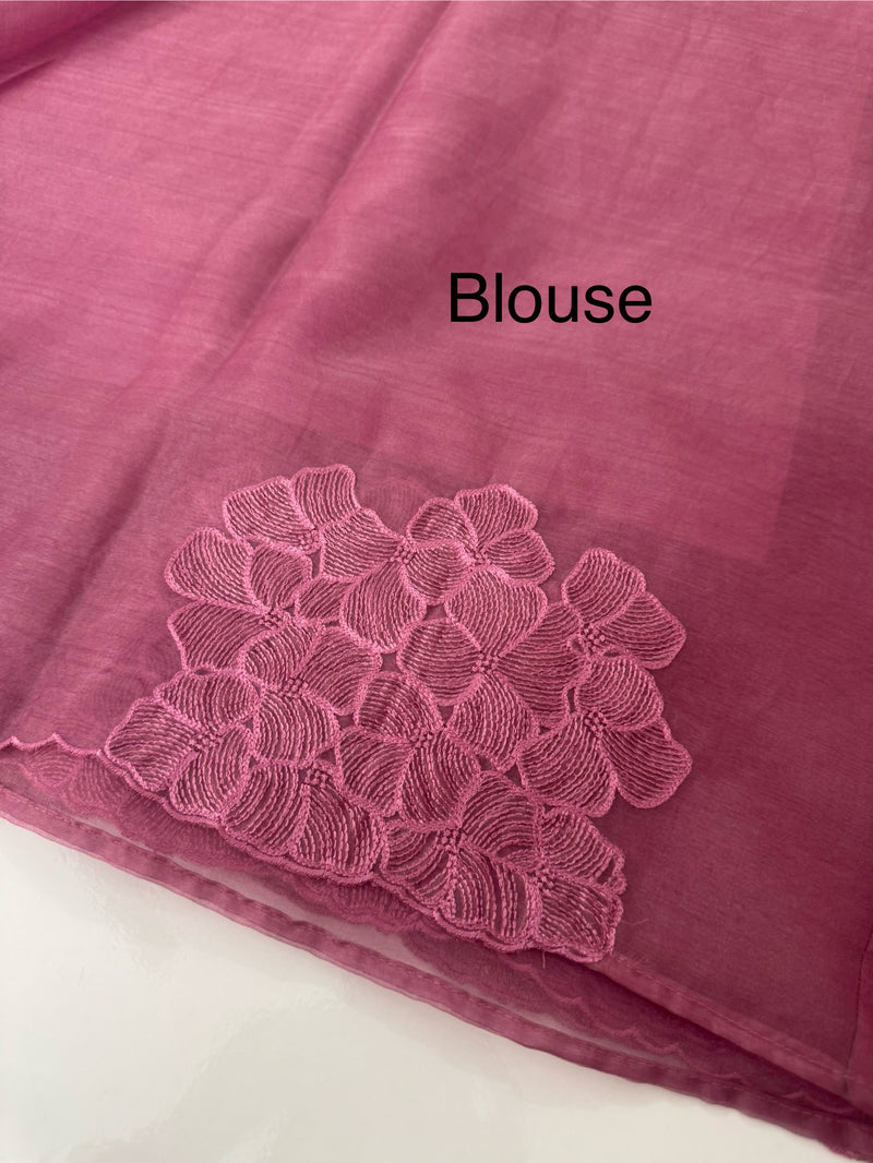 Semi organza saree with embroidery & scallop border - MSH901 BerryPink