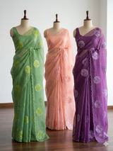 Organza saree with embroidery - MSH375 DustyBlue