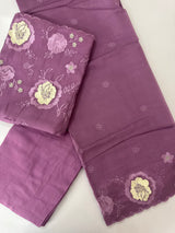 Unstitched Malai chanderi suit set with applique work- MK157 Purple