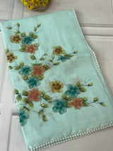 Soft kota silk saree with handpainting & embroidery MS14953 PastelBlue