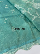 Crush Organza Applique work saree MS14987- Blue