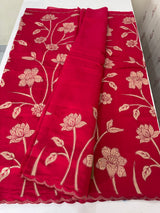 Malai chanderi saree with applique work MSM6201 RaniPink