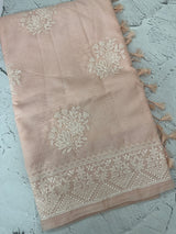 Kota silk saree with chikankari work  MSK334 PastelPeach