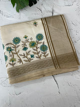 Blended tussar silk saree with embroidery- MSH490