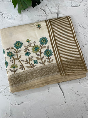 Blended tussar silk saree with embroidery- MSH490