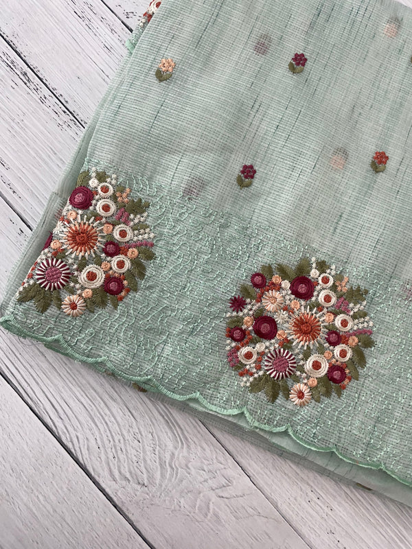 Soft kota silk saree with embroidery MSS678- PastelGreen