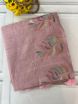 Crushed Blended tussar silk saree with embroidery- SNFCYEY OnionPink