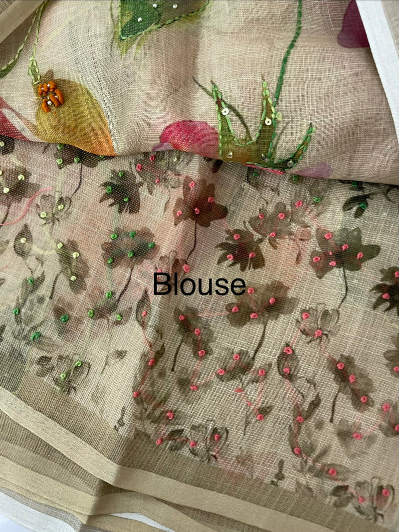 Handworked Tissue linen saree MS88651