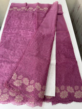 Semi Soft Organza saree with thread work and applique borders - MCW666 LightMagenta
