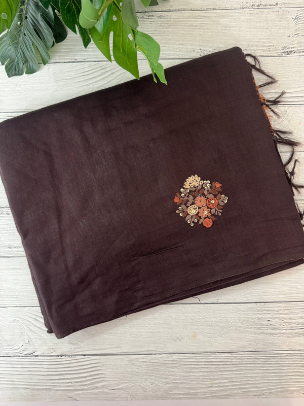 Semi tussar saree with Handwork MS44500 - CoffeeBrown