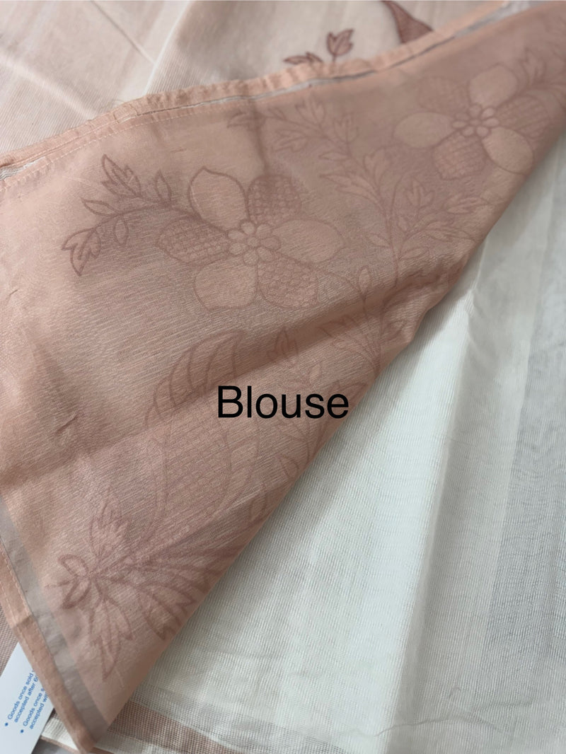 Supernet saree with applique work MCJ5433 - DuskyPeach to White