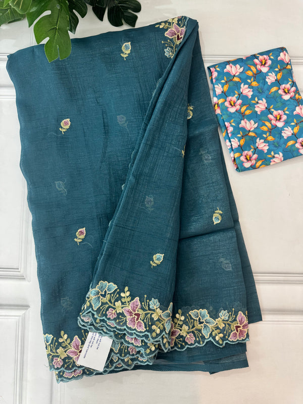 Crush chiffon georgette saree with embriodery borders SVVNYYY