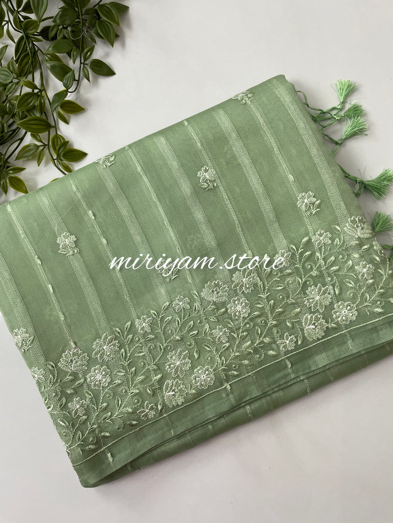 Jute Organza saree with embroidery MJOS135 DustyGreen