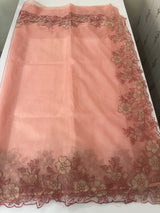Semi Organza saree with applique borders - MCW799 Peach
