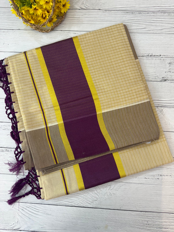 Kerala tissue saree- Gold checks