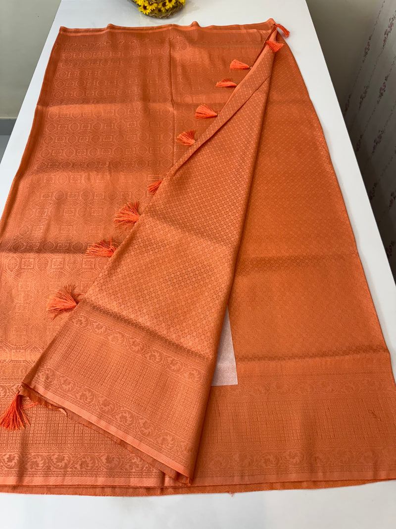 Brocade soft silk saree in copper zari weaving  MS6771