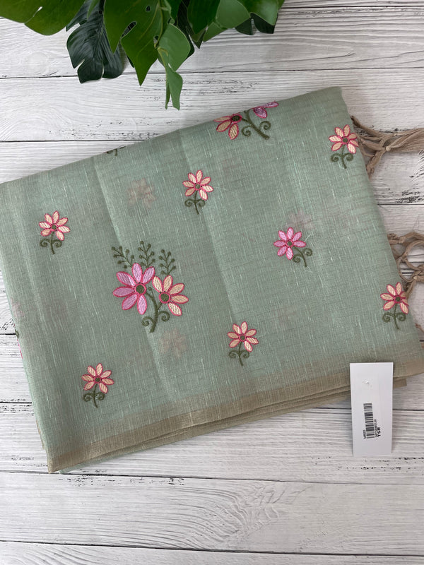 Tissue mix Soft silk saree with embroidery MS8189- Pastel BluemixGreen