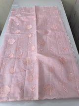 Mul chanderi- linen applique work saree  MSH174 PastelPink