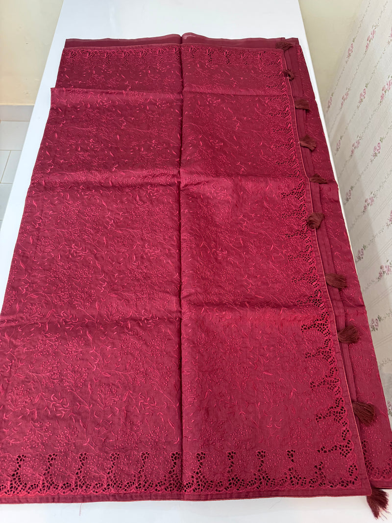 Cutwork Blended tussar saree with thread work MTS9078