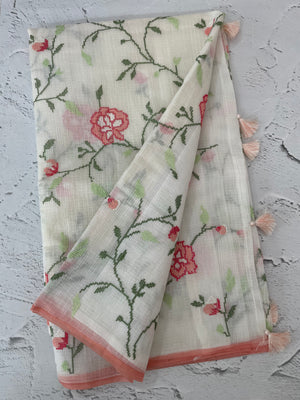 Soft Netkota saree with cross stitch embroidery MSH210