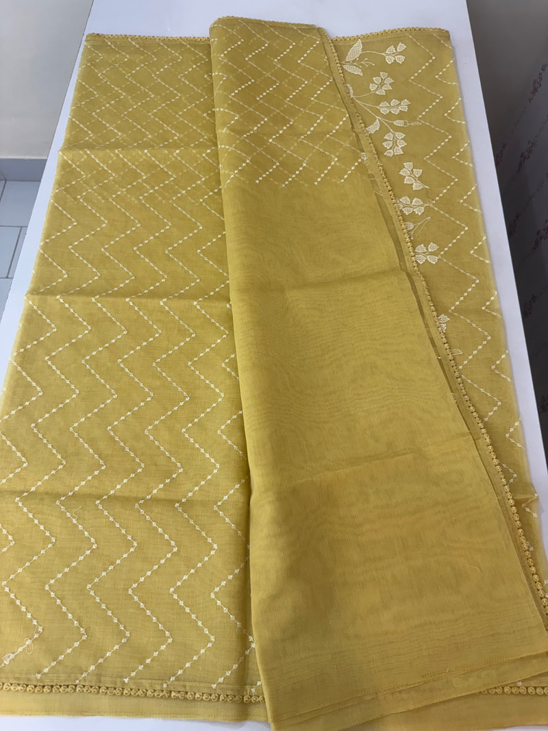 Soft Chanderi silk saree with embriodery FBLK164 YELLOW