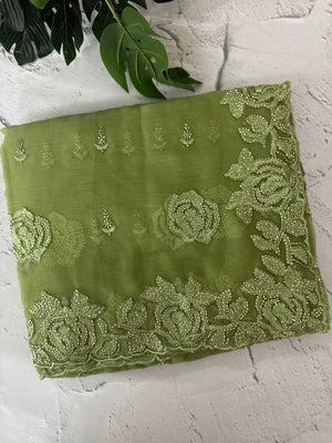 Soft Crush Organza-Chiffon saree with embroidery and cutdana work - MOS5785
