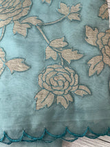 Premium Organza saree with tissue appliqué work - MMG311 DustyBlue