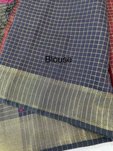 Semi silk saree with checks applique work MSS5687
