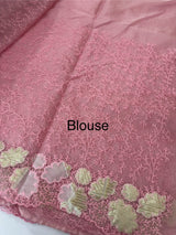 Soft Organza saree with thread work and tissue applique borders - MCW605 PastelPink