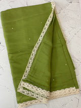 Blended Malai chanderi saree with lace borders MS5568