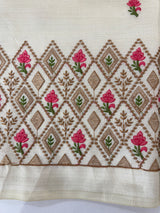 Blended tussar saree with embriodery - MS8698 PearlCream