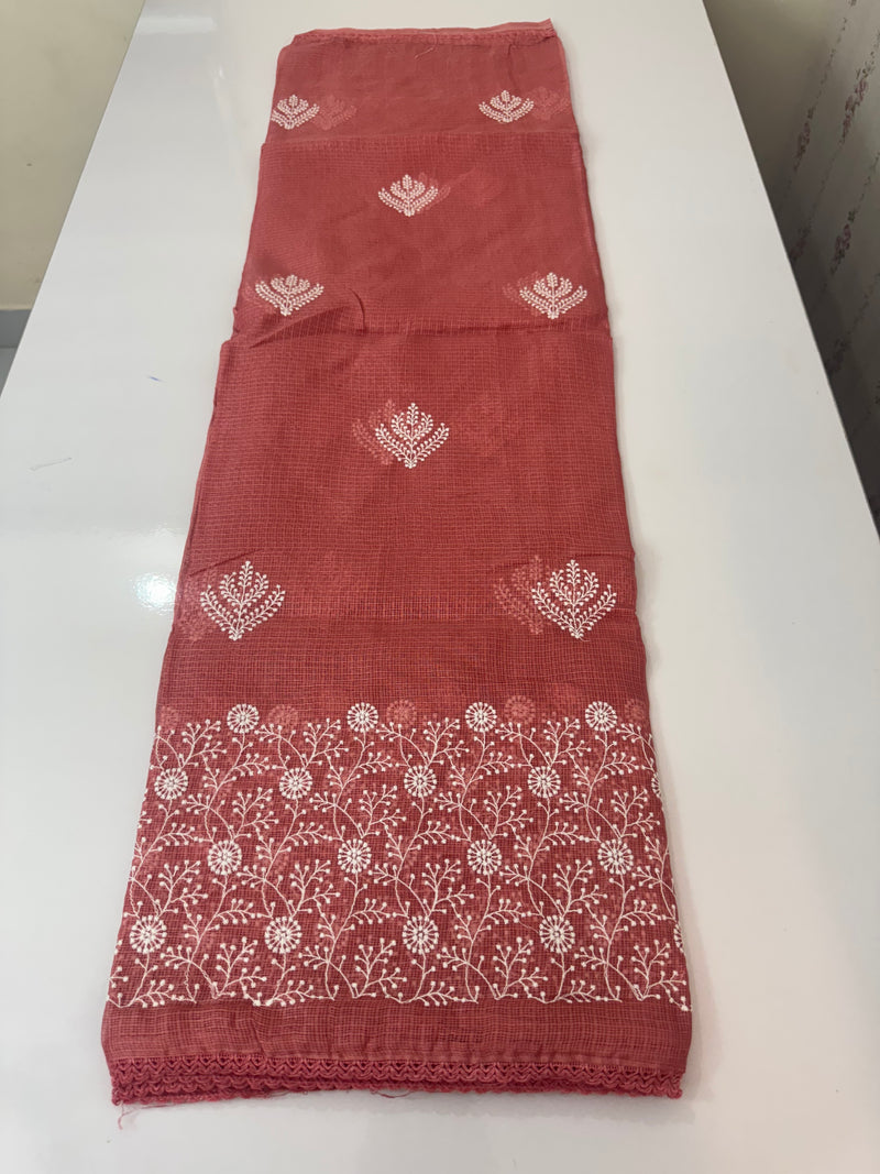 Kota checks saree with embroidery SVTS31 Peach