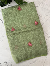 Soft kota checks saree with embroidery - MS7679 Green