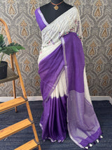 Linen blend Saree with hand embriodery MLS611
