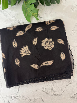 Organza saree with tissue applqiue work - MSH989 Black