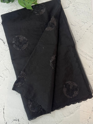 Organza saree with embroidery - MSH375 Black
