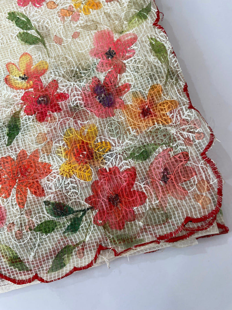 Phulkari NetKota Embroidery and digital printed saree - OffWhite MS6001