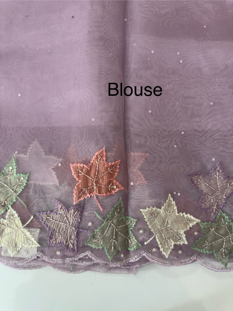 Handworked glass organza saree with applique work- MSHW227- Lavender