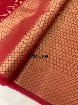 Semi organza saree with zari border - Red 1