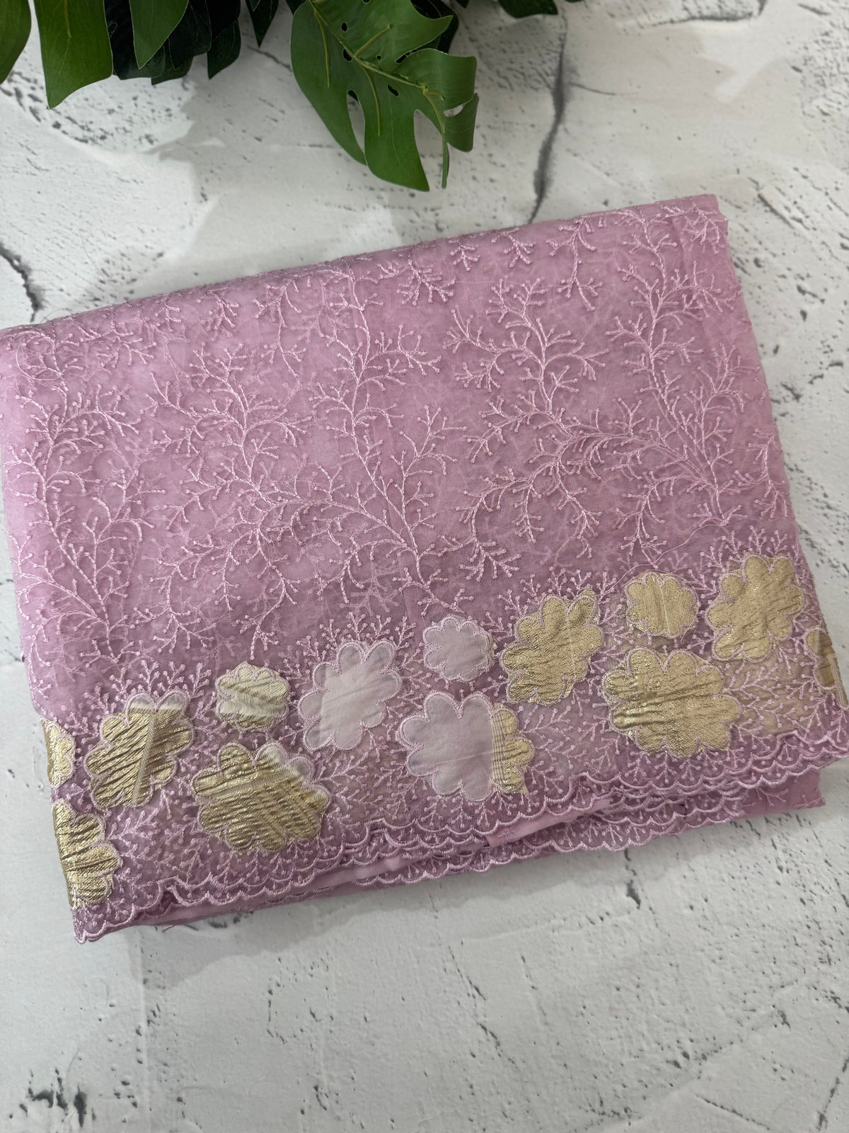 Soft Organza saree with thread work and tissue applique borders - MCW605 Lavender