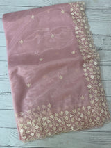 Glassy tissue organza saree with embroidery FKSF88- BabyPink