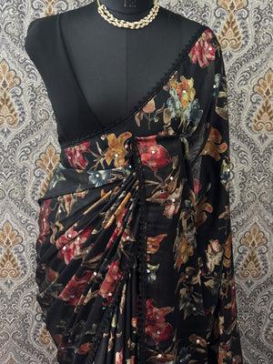 Chiffon Brasso saree with mirror work - MS7611 (1)