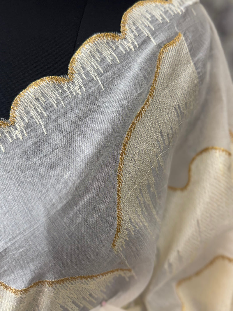 Mul chanderi embriodery saree with scalloped borders MCBS654