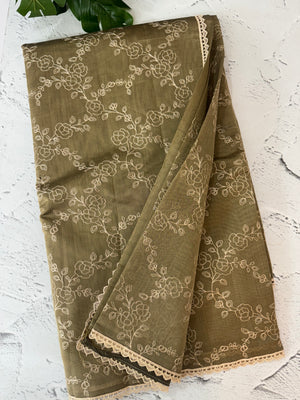 Blended tussar silk saree with embroidery- MSH158 DuskyOlive