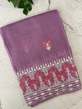 Soft kota checks saree with embroidery - MS7645 DarkLavender