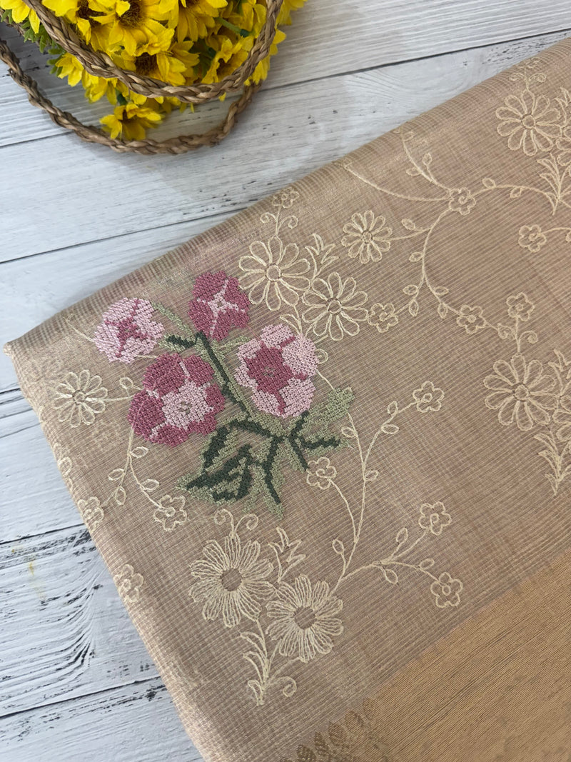 Tissue Silk embriodery saree MS49892