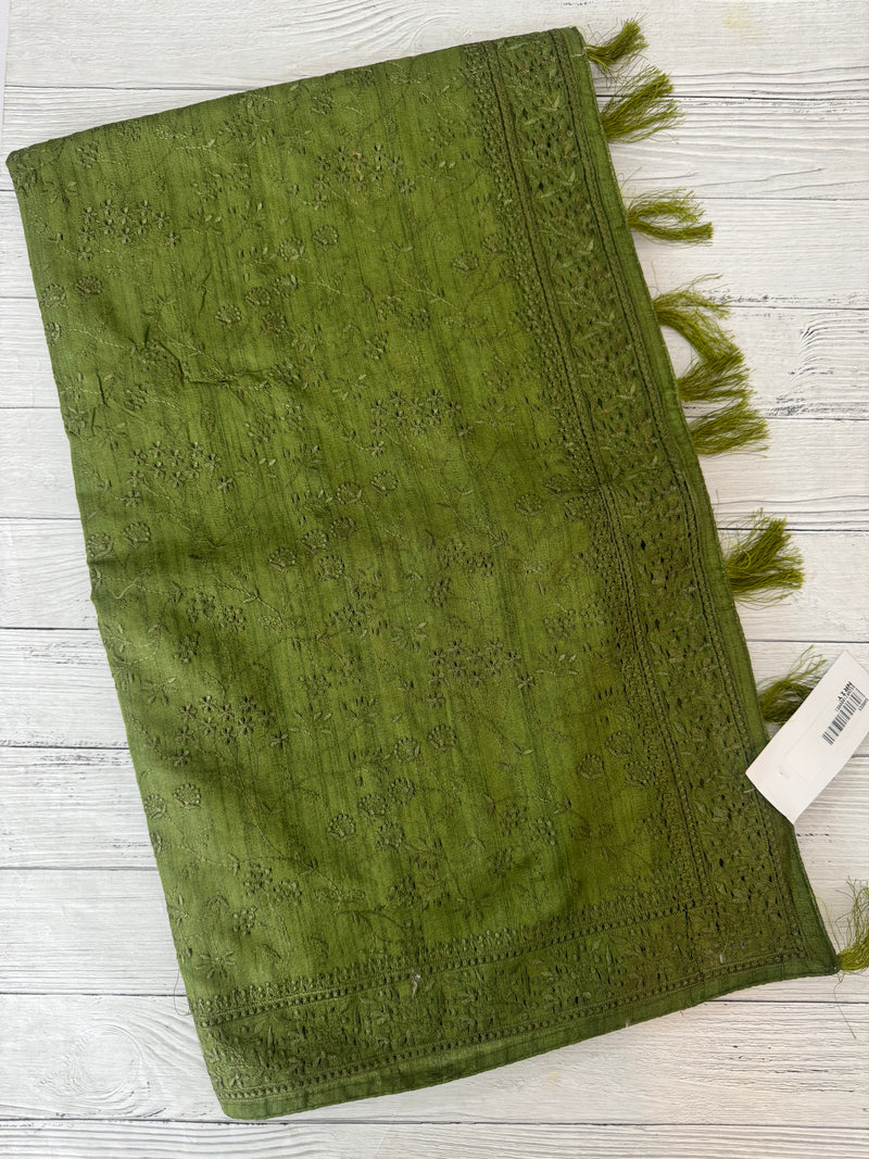 Blended tussar saree with thread work MTS9078- Vintage Jade Green